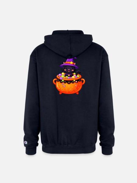 Whiskered Witch in Cauldron - Champion Unisex Full Zip Hoodie - navy