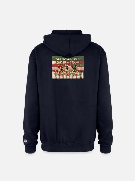 Festive Dogs on Rustic Christmas - Champion Unisex Full Zip Hoodie - navy