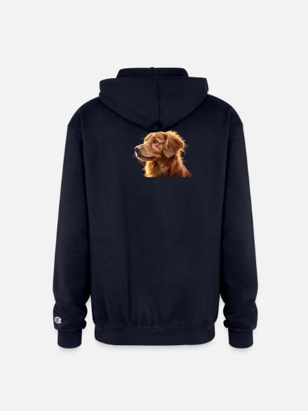 Warm Golden Retriever Silhouette Art - Champion Unisex Full Zip Hoodie - navy