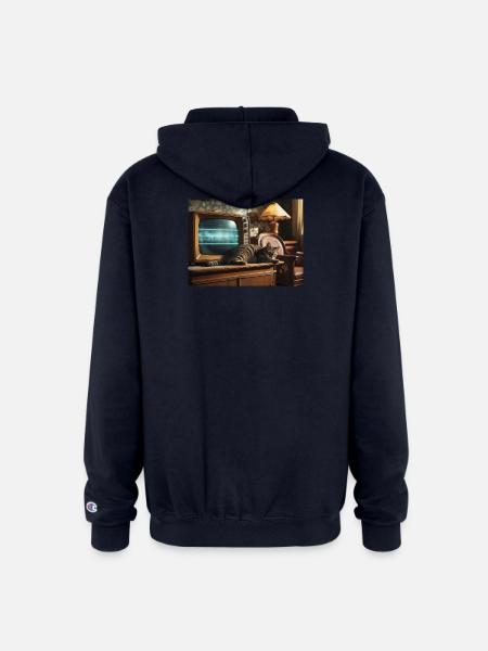 Retro TV Cat Nap - Champion Unisex Full Zip Hoodie - navy
