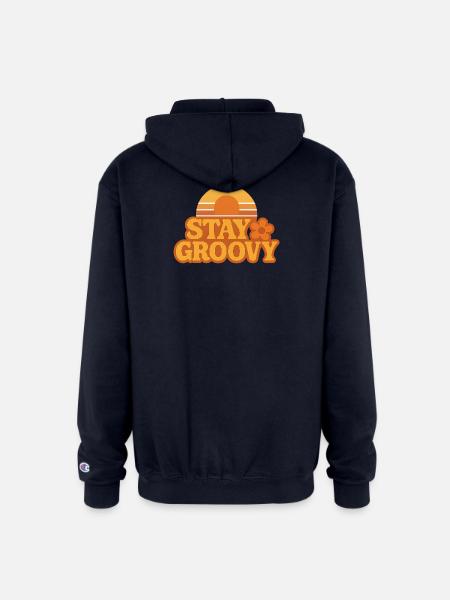 Retro Sunset Stay Groovy Graphic - Champion Unisex Full Zip Hoodie - navy