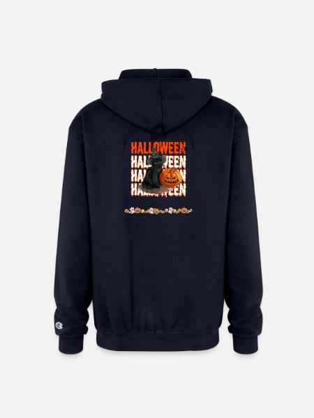 Black Cat and Pumpkin Halloween - Champion Unisex Full Zip Hoodie - navy