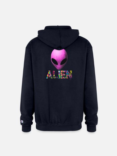 Neon Alien Word Mosaic - Champion Unisex Full Zip Hoodie - navy
