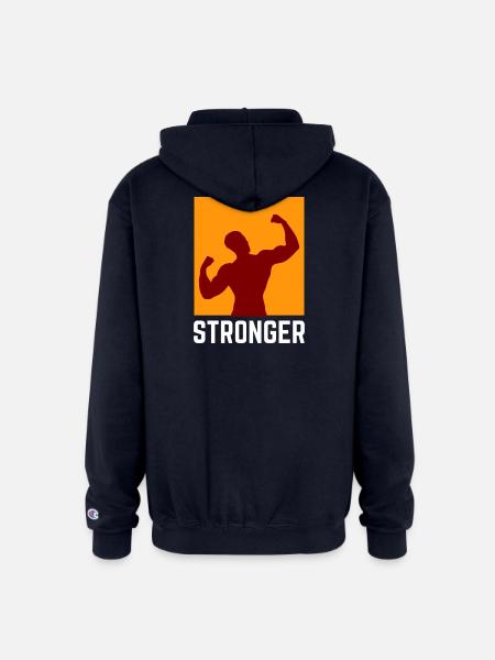 Bold muscular silhouette with Stronger text - Champion Unisex Full Zip Hoodie - navy