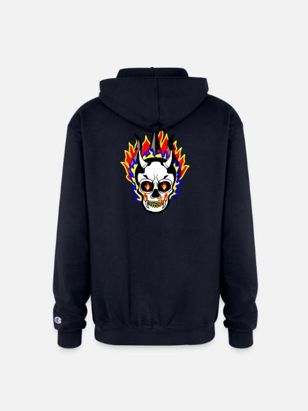 Flaming Skull 55555 Street Style - Champion Unisex Full Zip Hoodie - navy