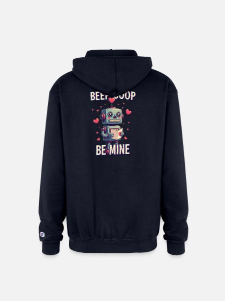 Beep Boop Be Mine Robot - Champion Unisex Full Zip Hoodie - navy