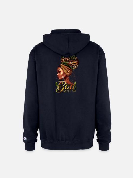 God Says I Am Afro Queen - Champion Unisex Full Zip Hoodie - navy