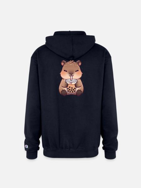 Kawaii CapybaraDrinking Milk Tea - Champion Unisex Full Zip Hoodie - navy