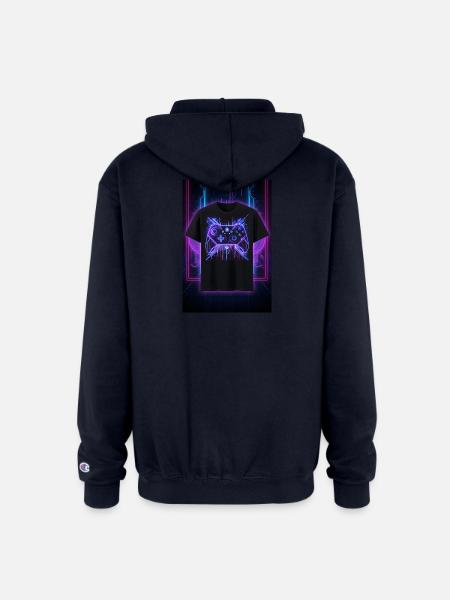 Neon Circuit Controller Glow - Champion Unisex Full Zip Hoodie - navy