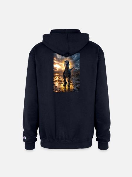 Dino at Sunset Shore - Champion Unisex Full Zip Hoodie - navy
