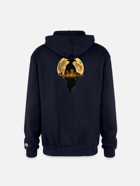 Moonlit Samurai Cityscape - Champion Unisex Full Zip Hoodie - navy