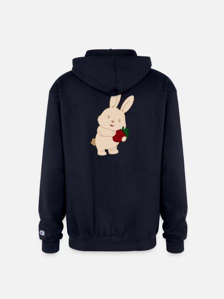 Bunny Holding Strawberry Charm - Champion Unisex Full Zip Hoodie - navy