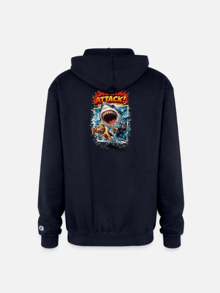 Shark Attack Retro Comic Splash - Champion Unisex Full Zip Hoodie - navy