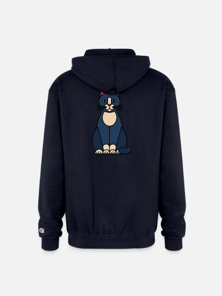Blue Cat Illustration with Cream Belly - Champion Unisex Full Zip Hoodie - navy