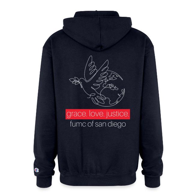 Grace. Love. Justice.- dove and earth graphic