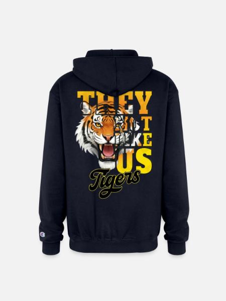 Tiger Fury Bold Text Tee - Champion Unisex Full Zip Hoodie - navy