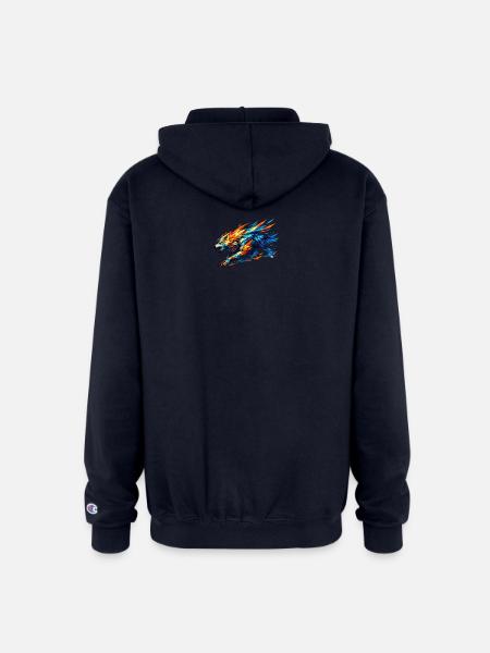 Prism Wolf in Fractal Fur - Champion Unisex Full Zip Hoodie - navy