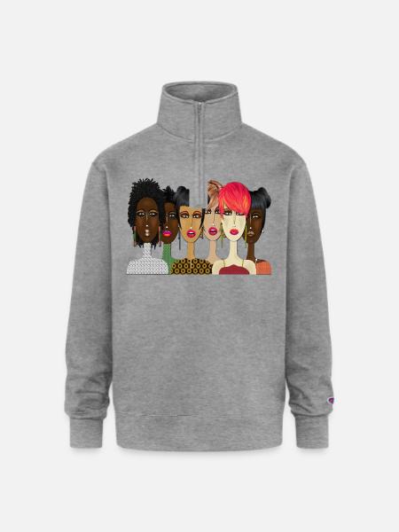 "United – Bold & Beautiful Women Art" - Champion Unisex 1/4 Zip Pullover Sweatshirt - heather gray