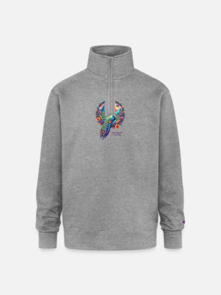 Paradise Flight Peacock - Champion Unisex 1/4 Zip Pullover Sweatshirt - heather gray