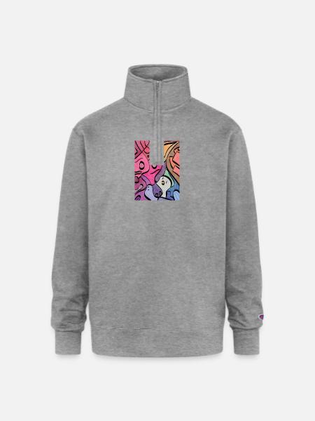 Kaleidoscopic Faces Graffiti - Champion Unisex 1/4 Zip Pullover Sweatshirt - heather gray