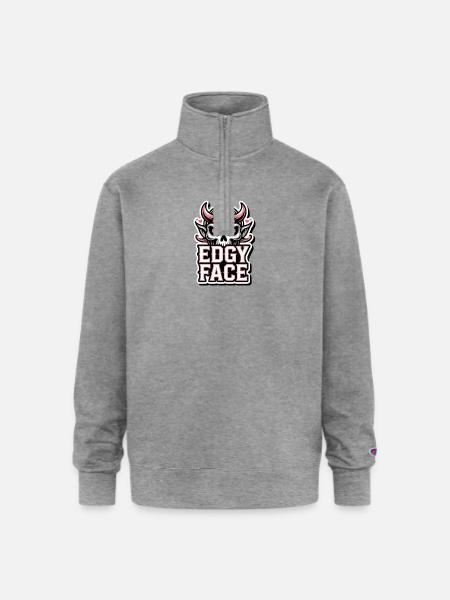 Edgy Face Skull - Champion Unisex 1/4 Zip Pullover Sweatshirt - heather gray
