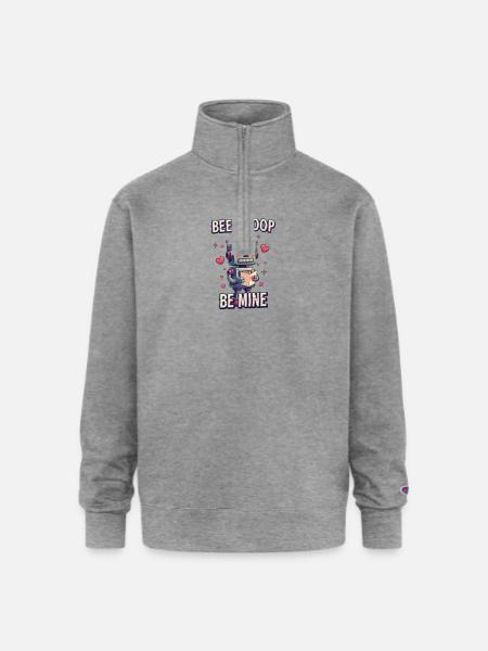 Beep Boop Be Mine Robot - Champion Unisex 1/4 Zip Pullover Sweatshirt - heather gray