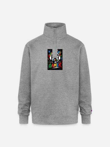 Gamer Geek Neon Splash - Champion Unisex 1/4 Zip Pullover Sweatshirt - heather gray