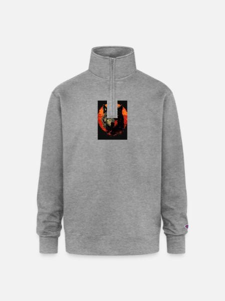 Crimson Moon Wolf - Champion Unisex 1/4 Zip Pullover Sweatshirt - heather gray