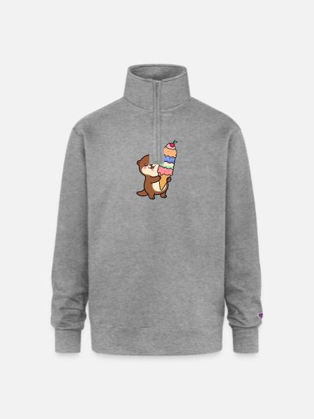 Otter Rainbow Ice Cream Cone - Champion Unisex 1/4 Zip Pullover Sweatshirt - heather gray