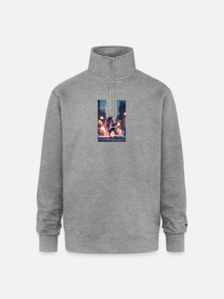 Dreaded Rockstar Pink Guitar - Champion Unisex 1/4 Zip Pullover Sweatshirt - heather gray
