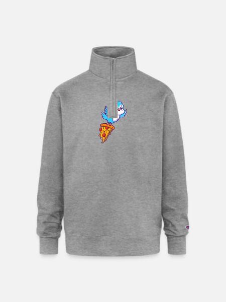 Pizza Pal Penguin on Slice - Champion Unisex 1/4 Zip Pullover Sweatshirt - heather gray