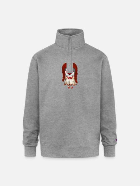 Spooky Retro Doll Design - Champion Unisex 1/4 Zip Pullover Sweatshirt - heather gray