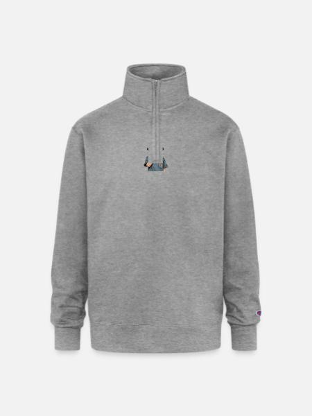 Shushing Kid in Bucket Hat - Champion Unisex 1/4 Zip Pullover Sweatshirt - heather gray
