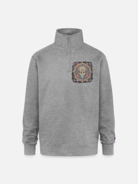 Alien face - Champion Unisex 1/4 Zip Pullover Sweatshirt - heather gray