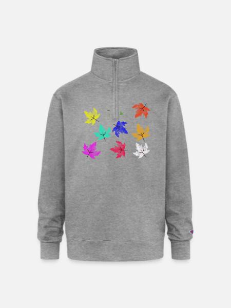 Prismatic Autumn Maple Leaves - Champion Unisex 1/4 Zip Pullover Sweatshirt - heather gray