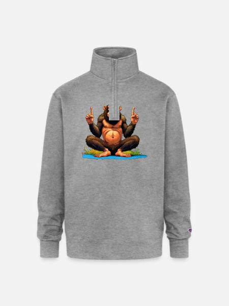 Monkey Yoga / Yogi Monkey - Champion Unisex 1/4 Zip Pullover Sweatshirt - heather gray