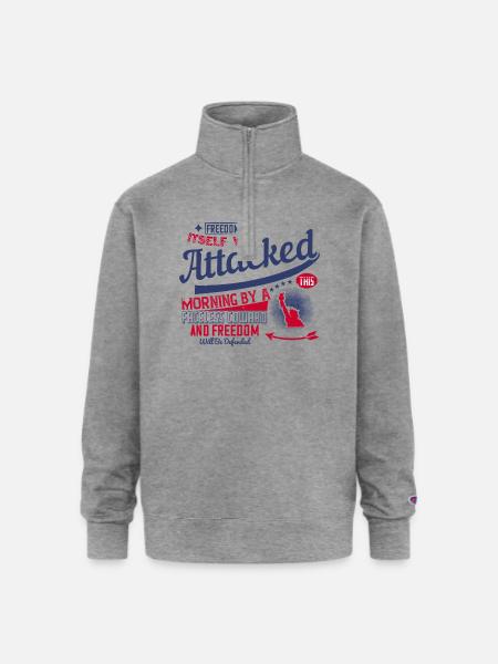 Freedom Morning Attacked Graphic - Champion Unisex 1/4 Zip Pullover Sweatshirt - heather gray