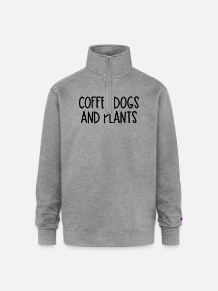 coffee dogs and plants - Champion Unisex 1/4 Zip Pullover Sweatshirt - heather gray