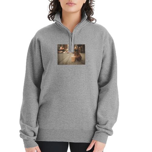 Funny Dachshund Iced Coffee Lover Tee - Champion Unisex 1/4 Zip Pullover Sweatshirt