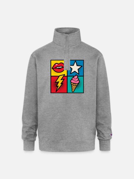 Kiss & Cone Pop - Champion Unisex 1/4 Zip Pullover Sweatshirt - heather gray