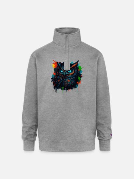 Owl Neon Splash - Champion Unisex 1/4 Zip Pullover Sweatshirt - heather gray