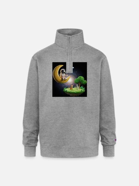 Astronaut on Moonlit Island - Champion Unisex 1/4 Zip Pullover Sweatshirt - heather gray