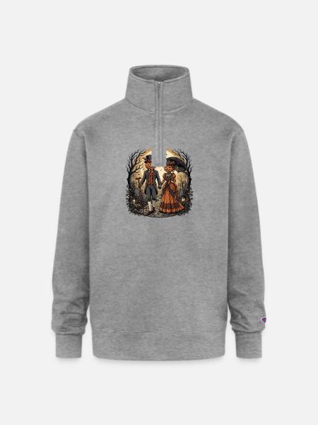 Moonlit Pumpkin Couple - Champion Unisex 1/4 Zip Pullover Sweatshirt - heather gray