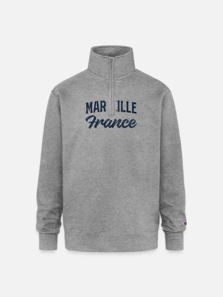 Marseille France Script Logo - Champion Unisex 1/4 Zip Pullover Sweatshirt - heather gray