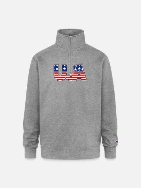 American Flag USA Logo - Champion Unisex 1/4 Zip Pullover Sweatshirt - heather gray