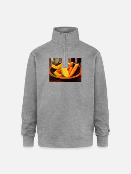 Slices of Cantaloupe - Champion Unisex 1/4 Zip Pullover Sweatshirt - heather gray