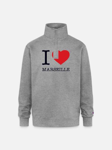 I love Marseille - Champion Unisex 1/4 Zip Pullover Sweatshirt - heather gray