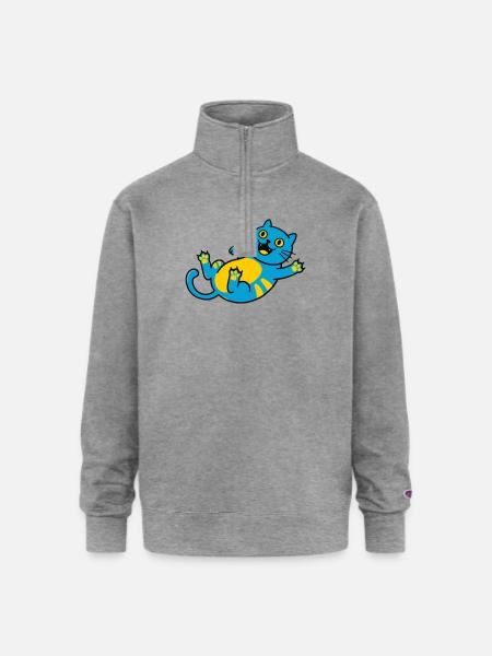 Blue Cat Playful Belly Art - Champion Unisex 1/4 Zip Pullover Sweatshirt - heather gray