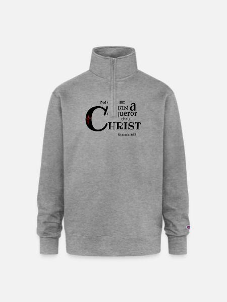 OVERCOMER - Champion Unisex 1/4 Zip Pullover Sweatshirt - heather gray
