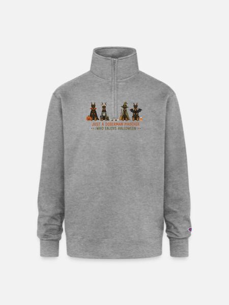 Doberman Halloween Crew - Champion Unisex 1/4 Zip Pullover Sweatshirt - heather gray
